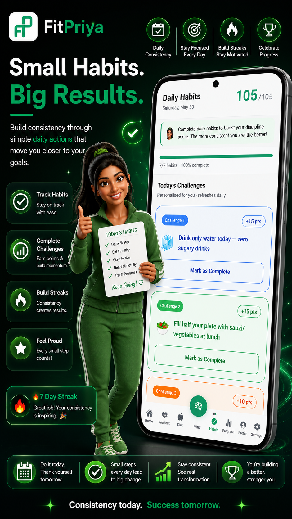 FitPriya habits screen